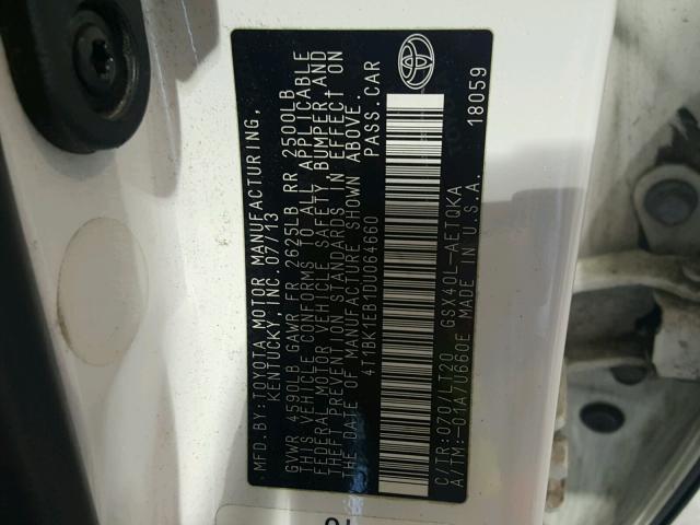 4T1BK1EB1DU064660 - 2013 TOYOTA AVALON BAS WHITE photo 10