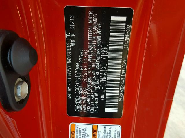 JF1ZNAA1XD1719901 - 2013 TOYOTA SCION FR-S წითელი ფოტო 10