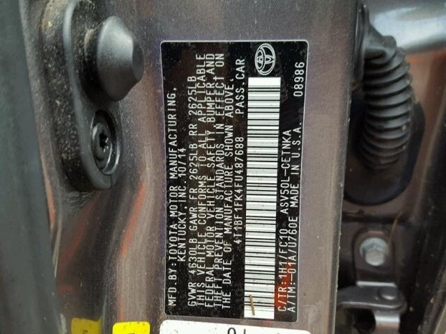 4T1BF1FK4FU487688 - 2015 TOYOTA CAMRY LE ნაცრისფერი ფოტო 10