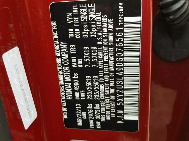 5XYZU3LA9DG076561 - 2013 HYUNDAI SANTA FE S Qırmızı foto 10