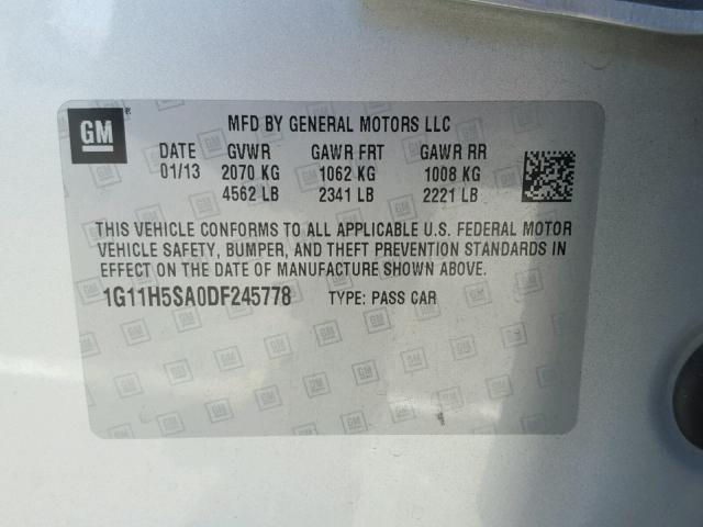 1G11H5SA0DF245778 - 2013 CHEVROLET MALIBU LTZ SILVER photo 10