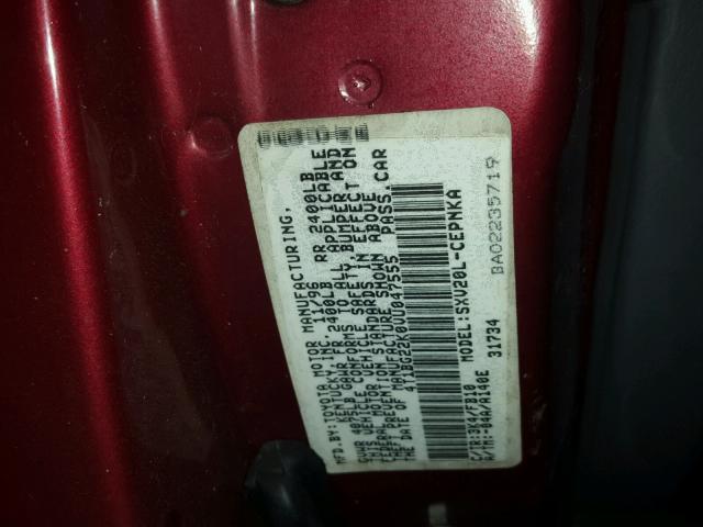 4T1BG22K0VU047555 - 1997 TOYOTA CAMRY BURGUNDY photo 10