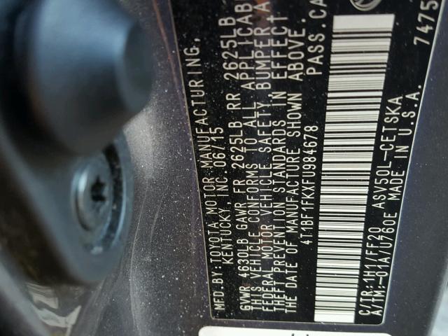 4T1BF1FKXFU984678 - 2015 TOYOTA CAMRY LE 灰色 照片 10