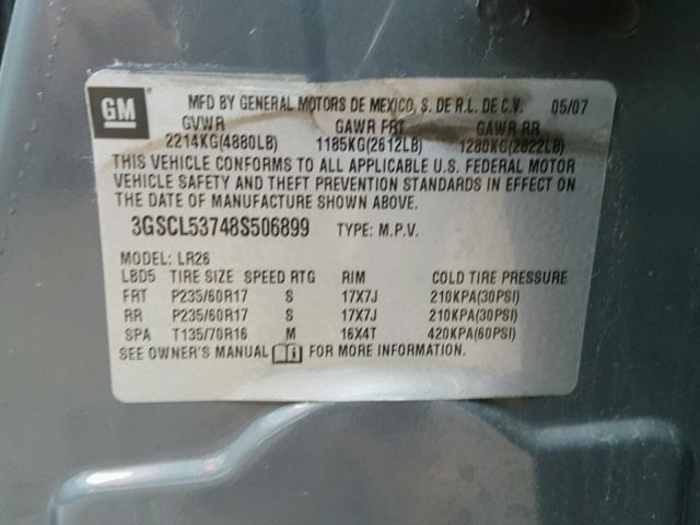 3GSCL53748S506899 - 2008 SATURN VUE GRAY photo 10