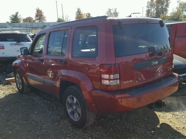 1J8GN28K98W199911 - 2008 JEEP LIBERTY BURGUNDY photo 3