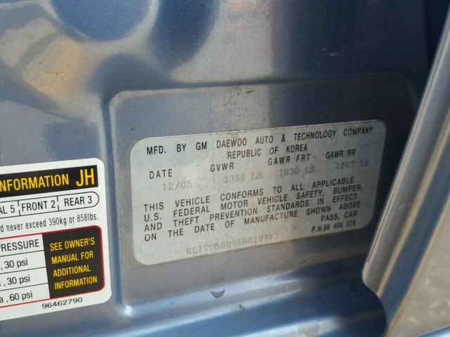 KL1TD56696B619713 - 2006 CHEVROLET AVEO BASE Көк фото 10