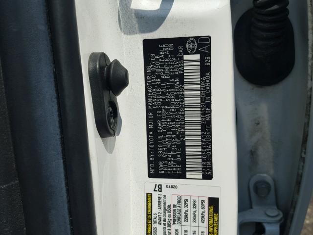 2T1KU40E69C077992 - 2009 TOYOTA COROLLA MA WHITE photo 10