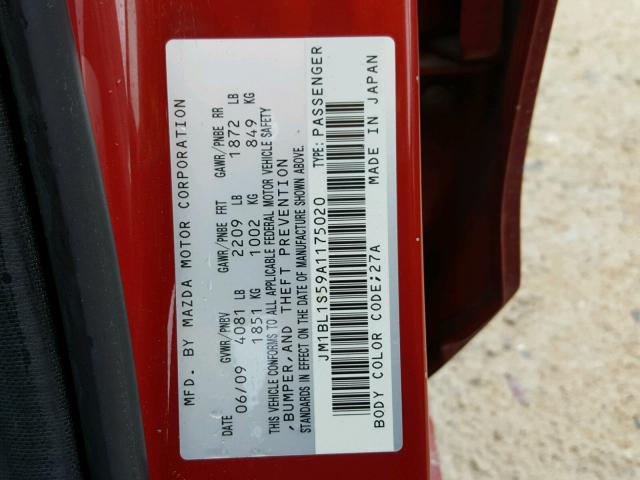 JM1BL1S59A1175020 - 2010 MAZDA 3 S RED photo 10