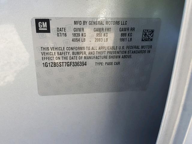 1G1ZB5ST7GF336394 - 2016 CHEVROLET MALIBU LS Gümüş foto 10