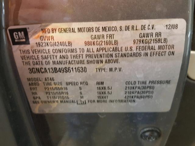 3GNCA13B49S611630 - 2009 CHEVROLET HHR LS Boz foto 10