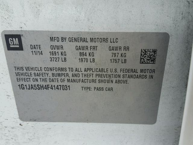 1G1JA5SH4F4147031 - 2015 CHEVROLET SONIC LS WHITE photo 10