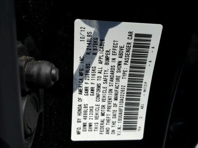 19UUA8F51DA002602 - 2013 ACURA TL TECH BLACK photo 10