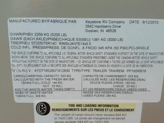 4YDT19528GT412830 - 2016 KEYSTONE PASSPORT GRAY photo 10