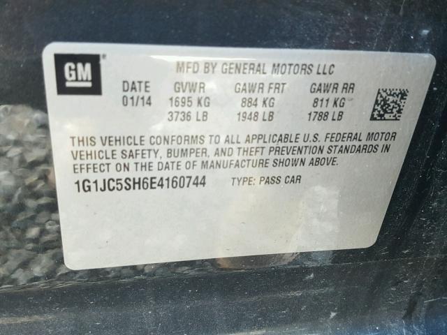 1G1JC5SH6E4160744 - 2014 CHEVROLET SONIC LT GRAY photo 10