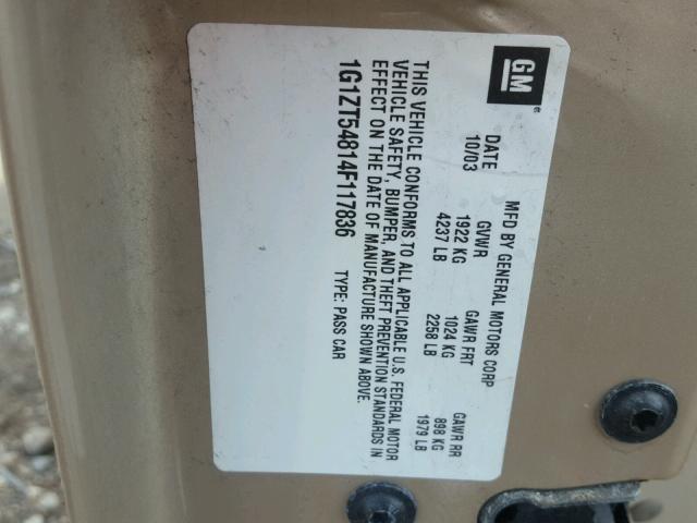 1G1ZT54814F117836 - 2004 CHEVROLET MALIBU LS თაფლისფერი ფოტო 10