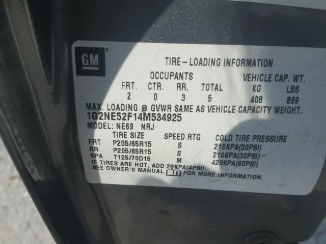 1G2NE52F14M534925 - 2004 PONTIAC GRAND AM S Boz foto 10