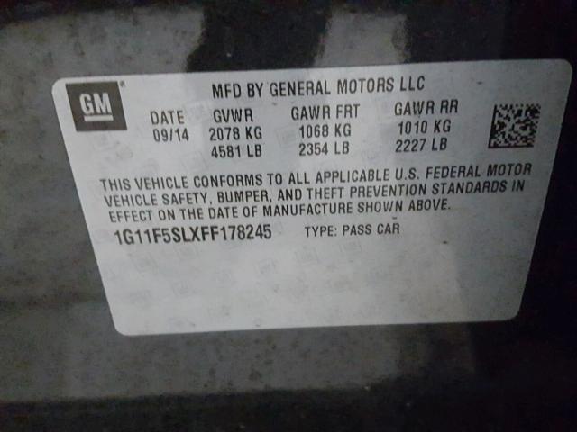 1G11F5SLXFF178245 - 2015 CHEVROLET MALIBU LTZ 石墨色 照片 10