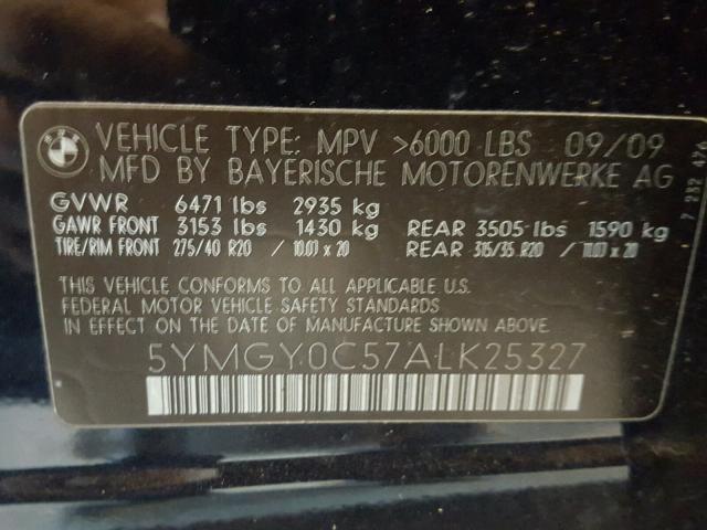 5YMGY0C57ALK25327 - 2010 BMW X5 M BLACK photo 10