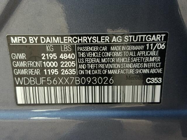 WDBUF56XX7B093026 - 2007 MERCEDES-BENZ E 350 BLUE photo 10