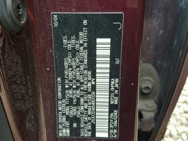 JTLKT324654007234 - 2005 TOYOTA SCION XB Burdeos foto 10