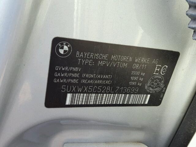 5UXWX5C52BL713699 - 2011 BMW X3 XDRIVE2 SILVER photo 10