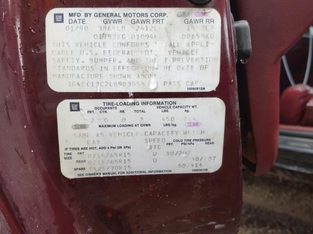 1G4EC13C2LB903554 - 1990 BUICK REATTA BURGUNDY photo 10