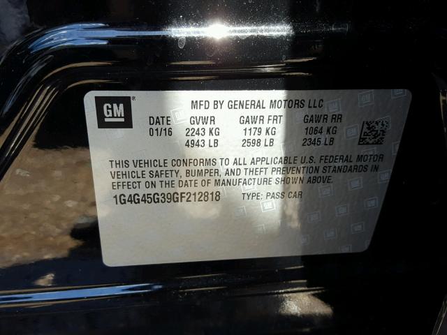 1G4G45G39GF212818 - 2016 BUICK LACROSSE S BLACK photo 10