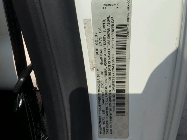 3VWFG31YX7M410613 - 2007 VOLKSWAGEN NEW BEETLE 白色 照片 10