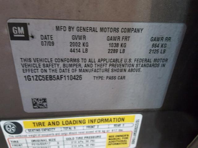 1G1ZC5EB5AF110426 - 2010 CHEVROLET MALIBU 1LT BROWN photo 10