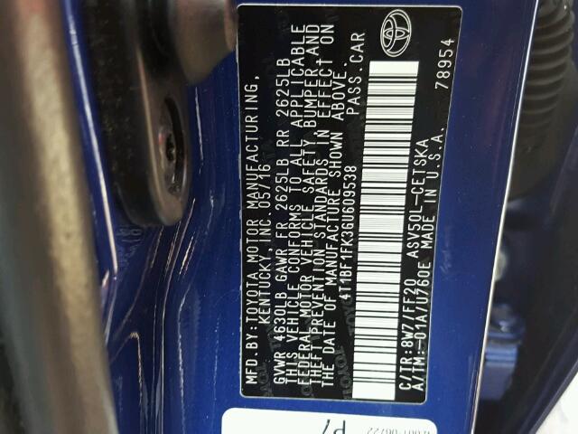 4T1BF1FK3GU609538 - 2016 TOYOTA CAMRY LE 蓝色 照片 10