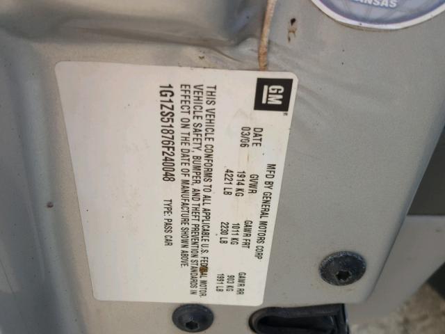 1G1ZS51876F240048 - 2006 CHEVROLET MALIBU LS 银色 照片 10