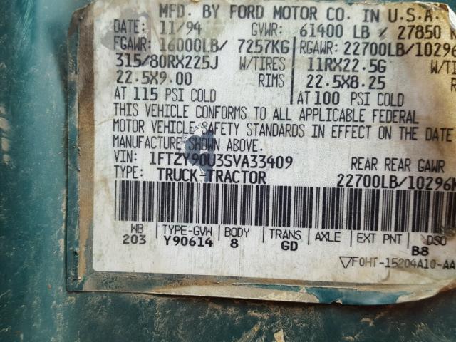 1FTZY90U3SVA33409 - 1995 FORD L-SERIES L GREEN photo 10