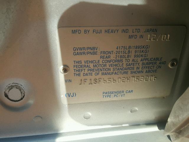 JF1SF65602H753206 - 2002 SUBARU FORESTER S 银色 照片 10