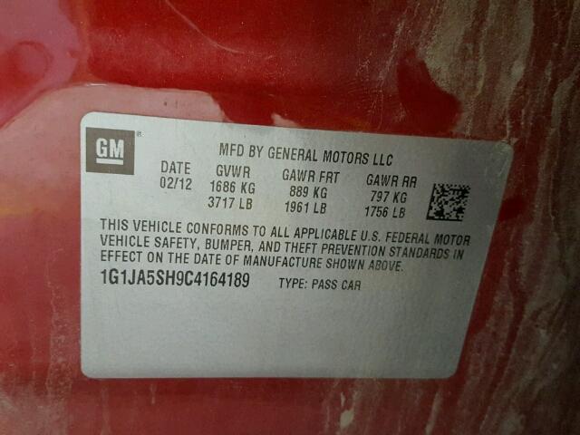 1G1JA5SH9C4164189 - 2012 CHEVROLET SONIC LS MAROON photo 10