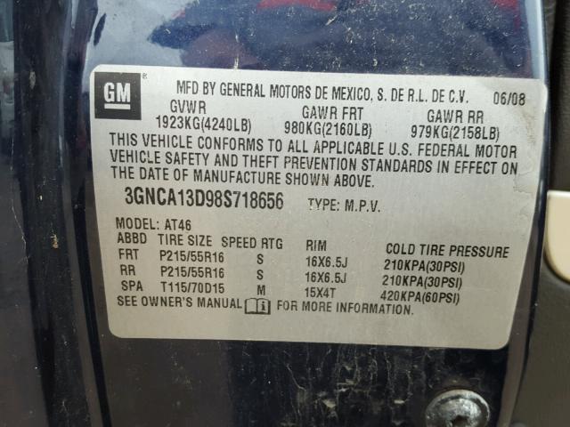 3GNCA13D98S718656 - 2008 CHEVROLET HHR LS ლურჯი ფოტო 10