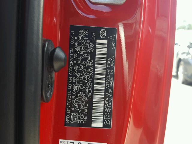 JTKJF5C71E3076334 - 2014 TOYOTA SCION TC წითელი ფოტო 10