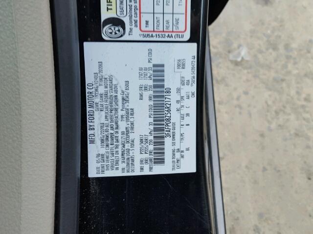 3FAFP08Z56R217180 - 2006 FORD FUSION SEL BLACK photo 10