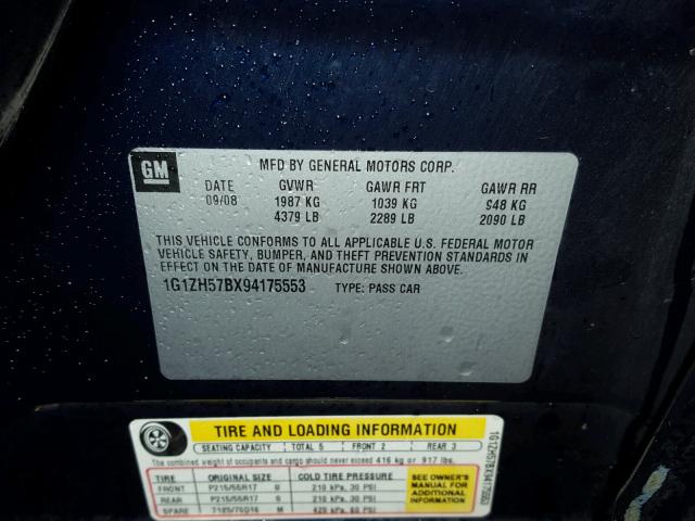 1G1ZH57BX94175553 - 2009 CHEVROLET MALIBU 1LT 蓝色 照片 10