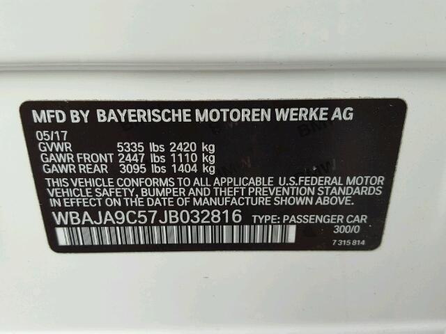 WBAJA9C57JB032816 - 2018 BMW 530E WHITE photo 10