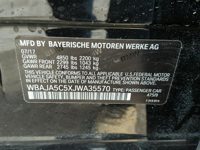 WBAJA5C5XJWA35570 - 2018 BMW 530 BLACK photo 10