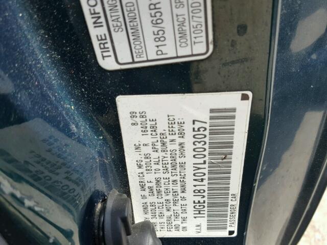 1HGEJ8140YL003057 - 2000 HONDA CIVIC EX 绿色 照片 10