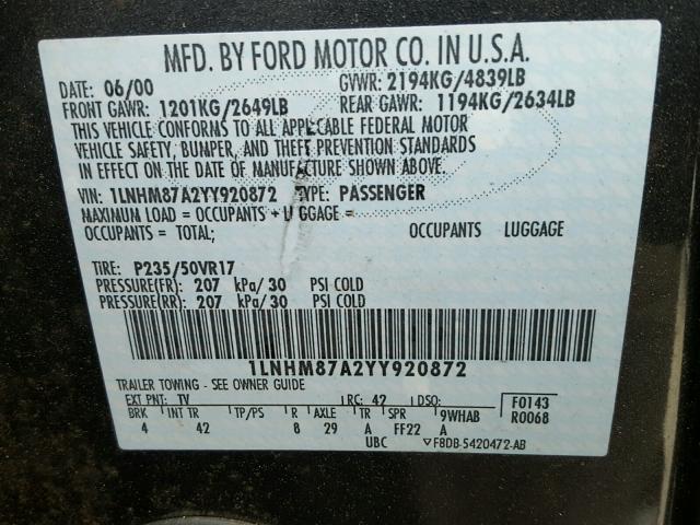 1LNHM87A2YY920872 - 2000 LINCOLN LS 灰色 照片 10