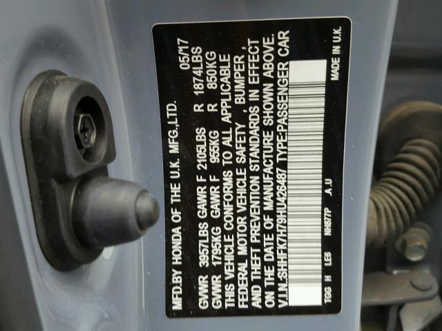 SHHFK7H79HU426487 - 2017 HONDA CIVIC EXL 蓝色 照片 10