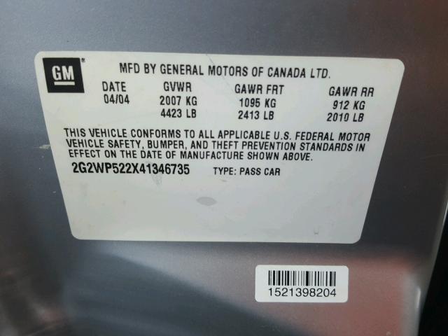 2G2WP522X41346735 - 2004 PONTIAC GRAND PRIX Gümüş foto 10