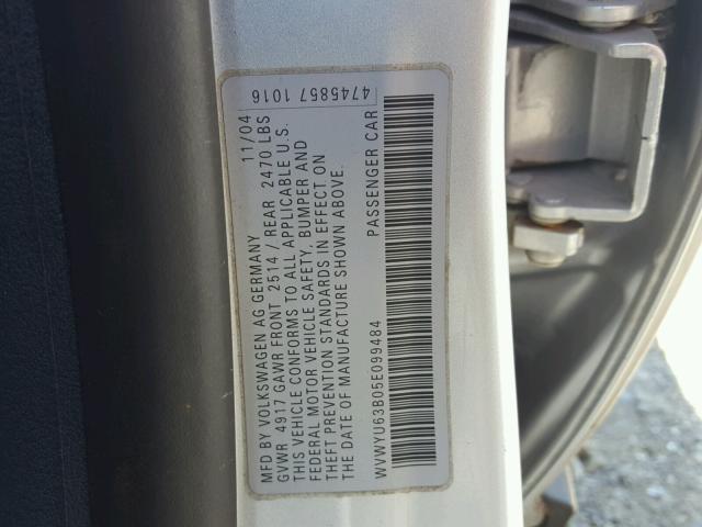 WVWYU63B05E099484 - 2005 VOLKSWAGEN PASSAT GLX 银色 照片 10