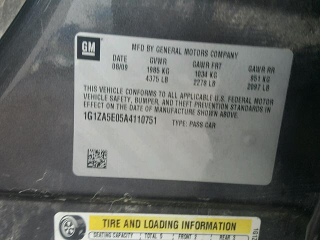 1G1ZA5E05A4110751 - 2010 CHEVROLET MALIBU LS Boz foto 10