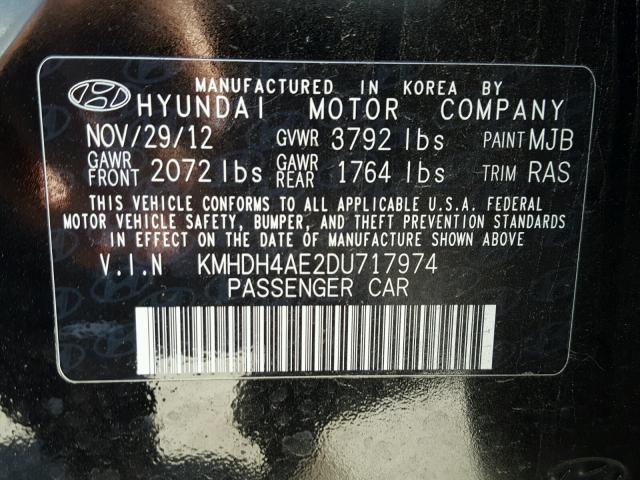 KMHDH4AE2DU717974 - 2013 HYUNDAI ELANTRA GL BLACK photo 10