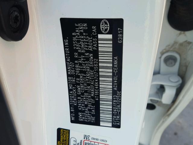 4T1BE46K47U715632 - 2007 TOYOTA CAMRY NEW WHITE photo 10