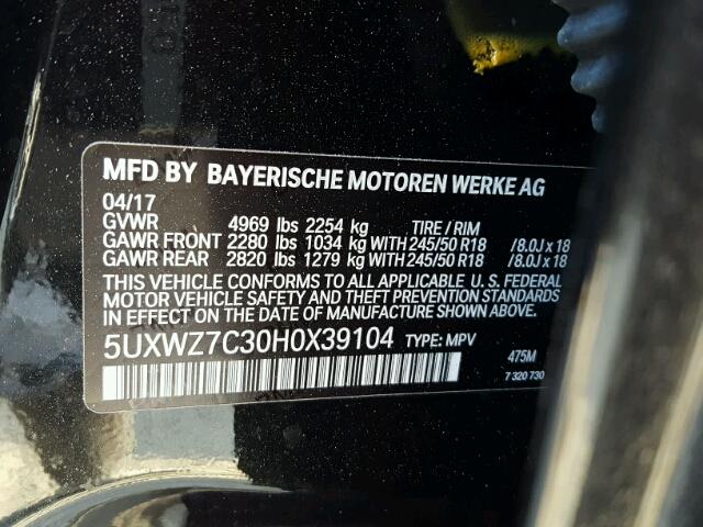 5UXWZ7C30H0X39104 - 2017 BMW X3 SDRIVE2 BLACK photo 10