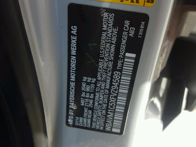 WBAVM1C5XFVZ94589 - 2015 BMW X1 Күміс фото 10